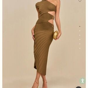 cult gaia One-Shoulder Cutout Midi Dress in Olive